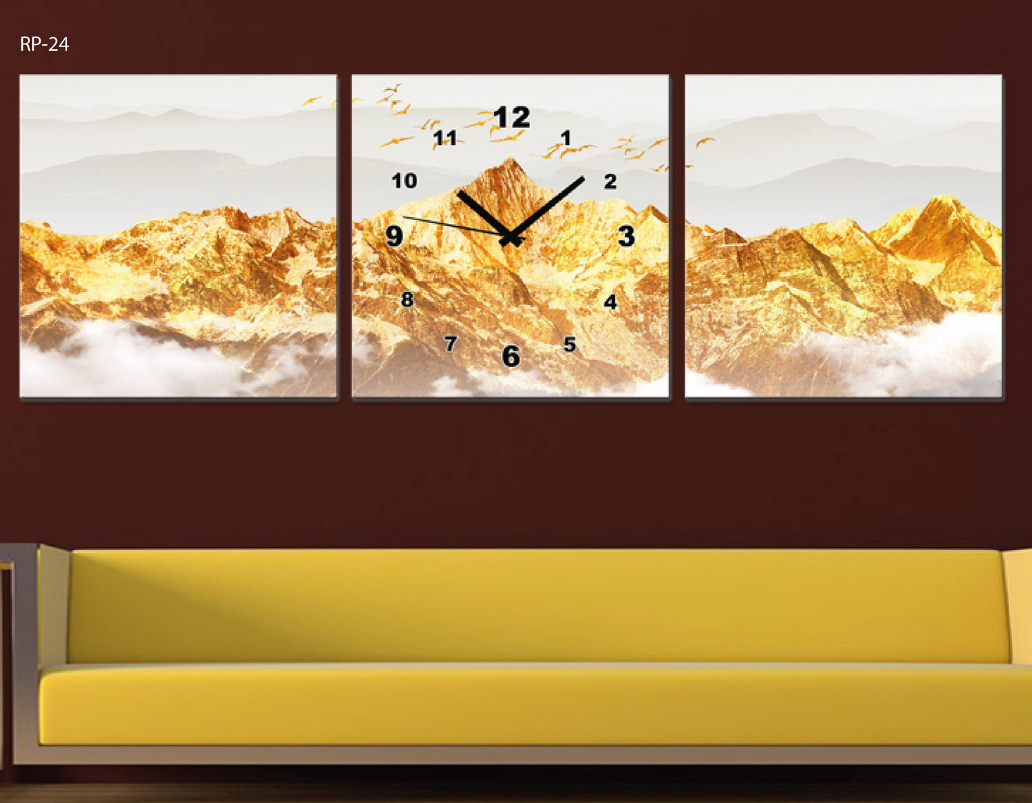 CUADRO DECORATIVO ESTILO POLIPTICO PARA INTERIORES CON RELOJ INCLUIDO