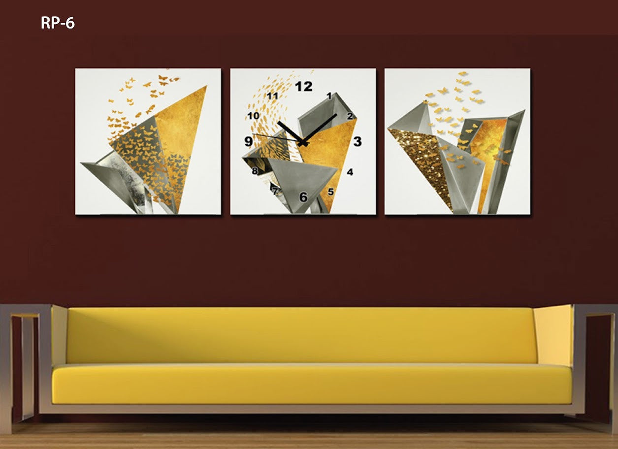 CUADRO DECORATIVO ESTILO POLIPTICO PARA INTERIORES CON RELOJ INCLUIDO