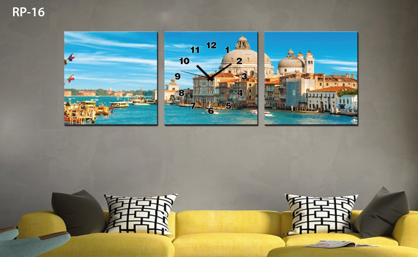 CUADRO DECORATIVO ESTILO POLIPTICO PARA INTERIORES CON RELOJ INCLUIDO