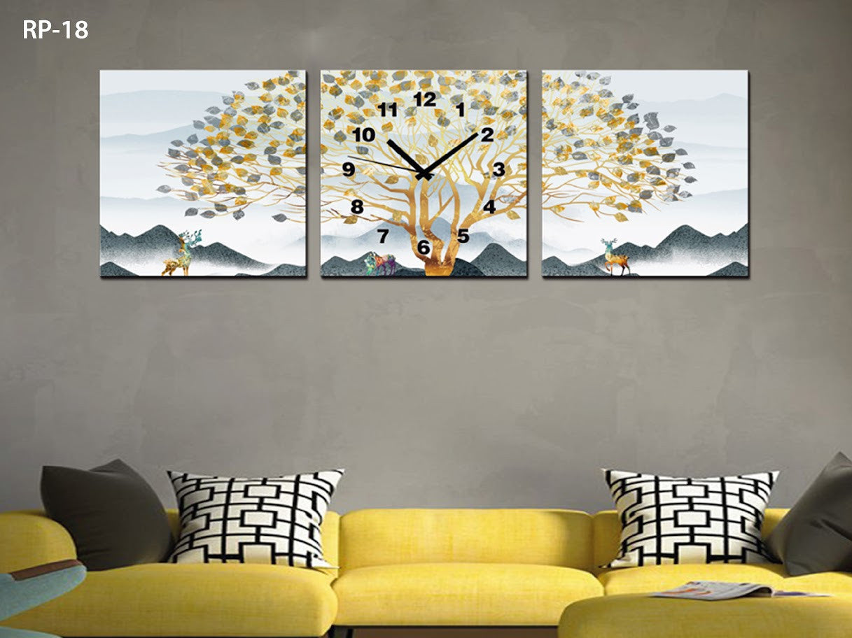 CUADRO DECORATIVO ESTILO POLIPTICO PARA INTERIORES CON RELOJ INCLUIDO