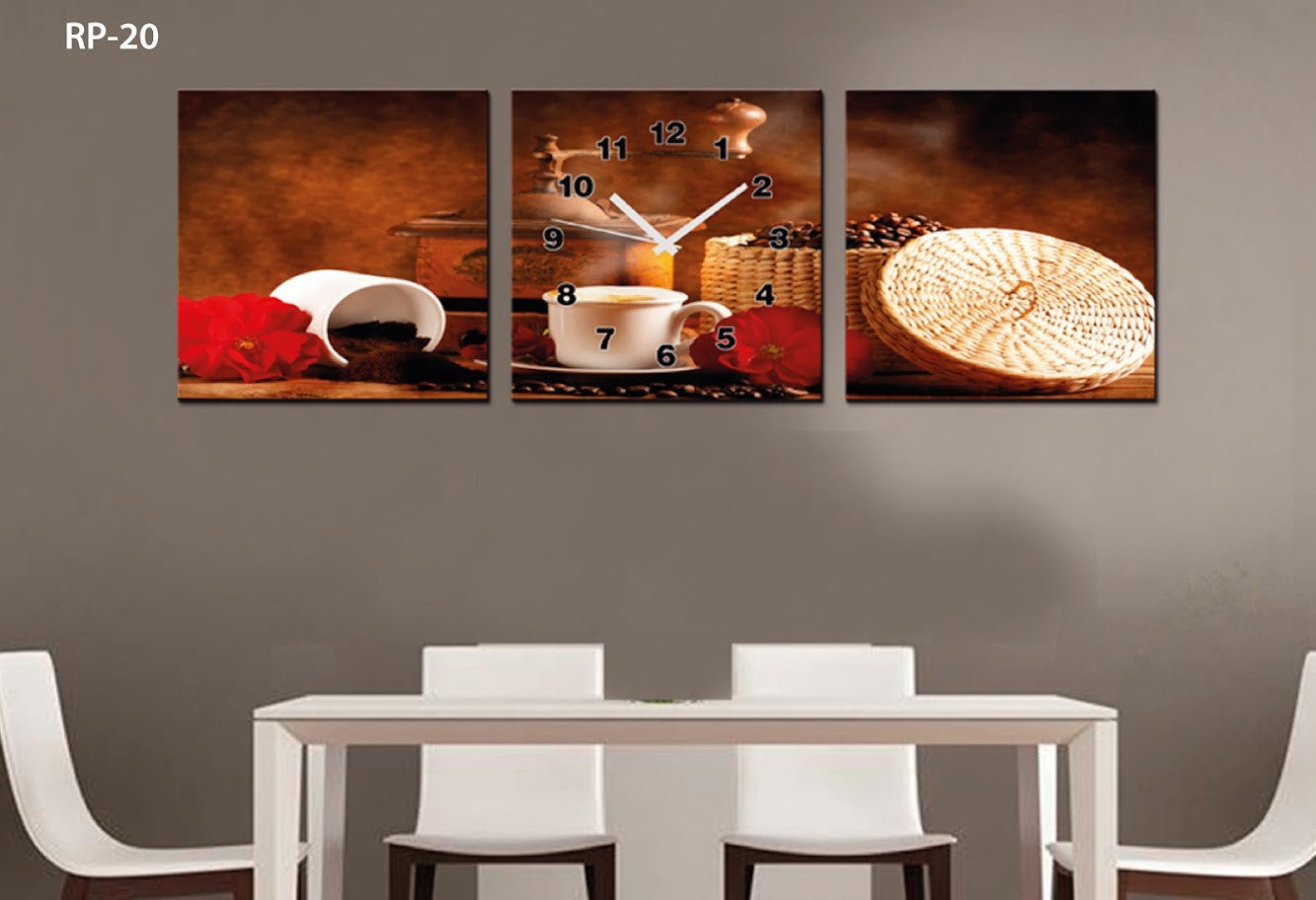 CUADRO DECORATIVO ESTILO POLIPTICO PARA INTERIORES CON RELOJ INCLUIDO