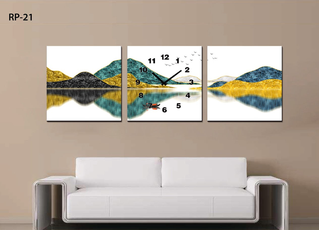 CUADRO DECORATIVO ESTILO POLIPTICO PARA INTERIORES CON RELOJ INCLUIDO