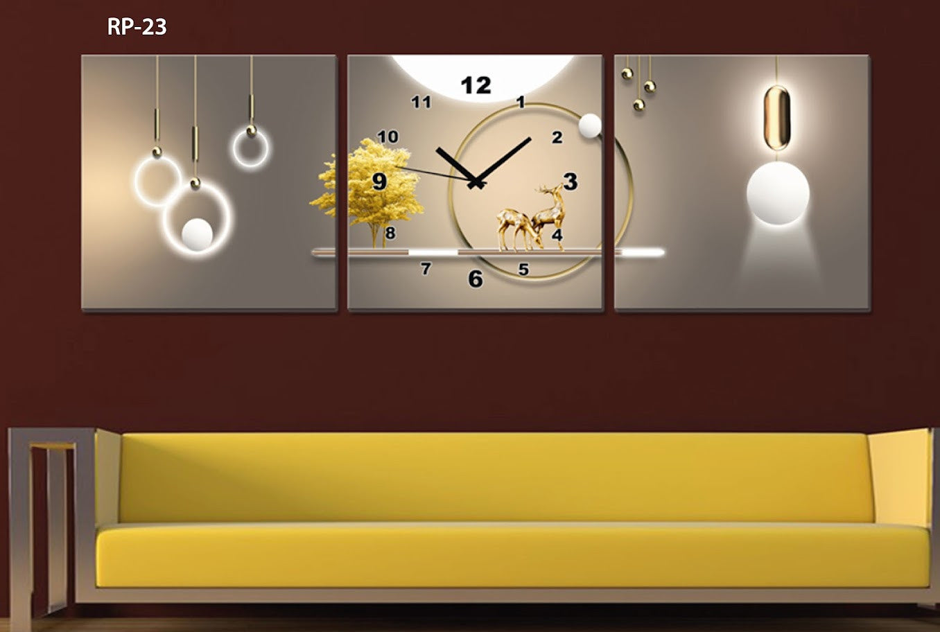CUADRO DECORATIVO ESTILO POLIPTICO PARA INTERIORES CON RELOJ INCLUIDO