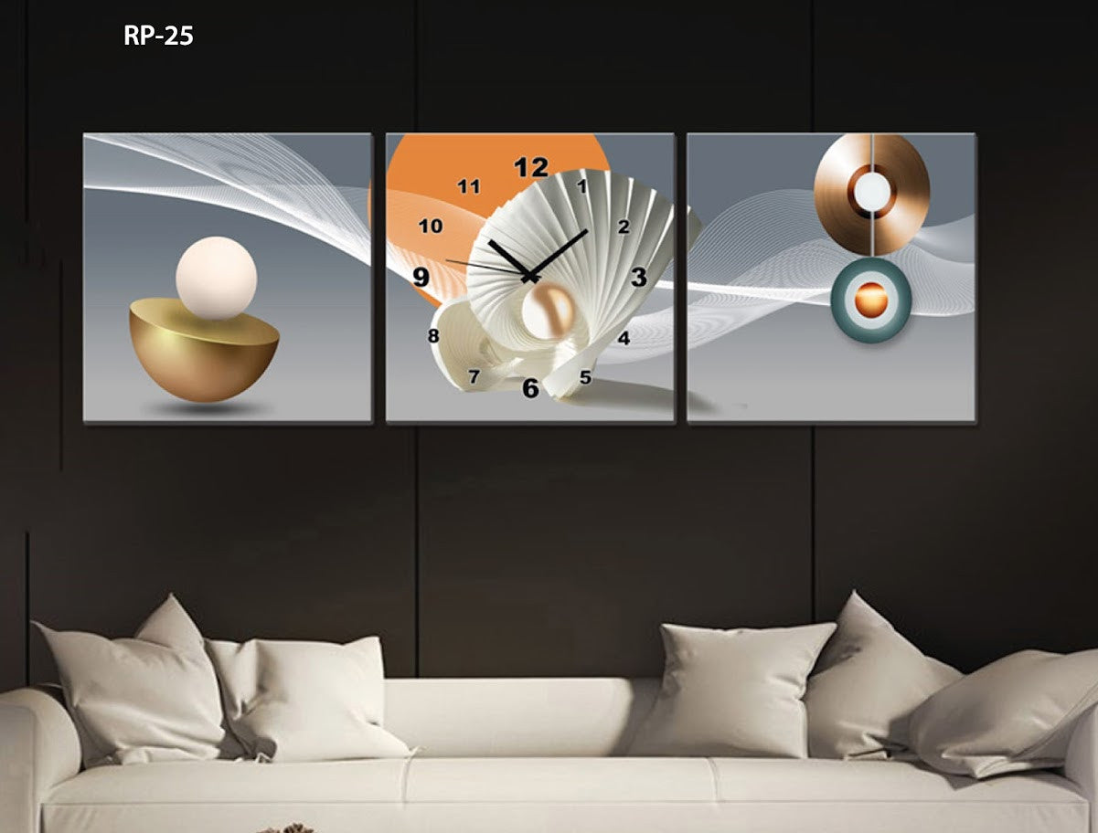 CUADRO DECORATIVO ESTILO POLIPTICO PARA INTERIORES CON RELOJ INCLUIDO