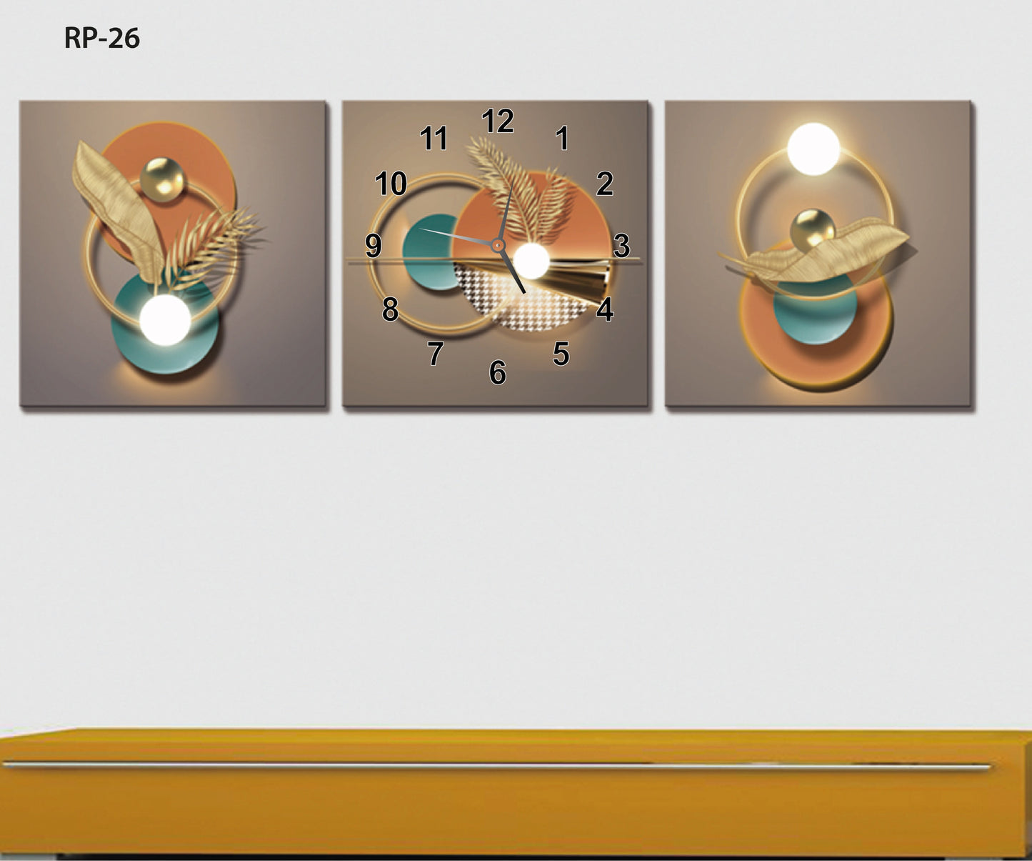 CUADRO DECORATIVO ESTILO POLIPTICO PARA INTERIORES CON RELOJ INCLUIDO