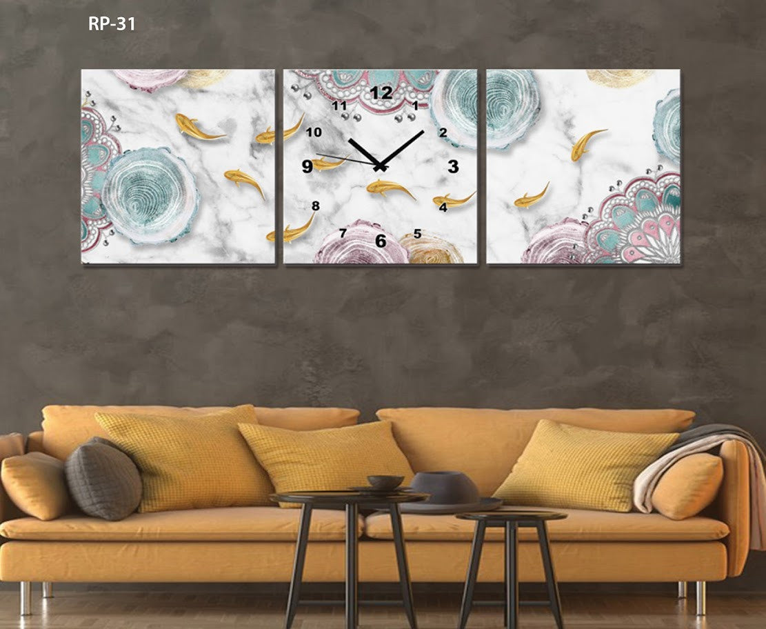 CUADRO DECORATIVO ESTILO POLIPTICO PARA INTERIORES CON RELOJ INCLUIDO