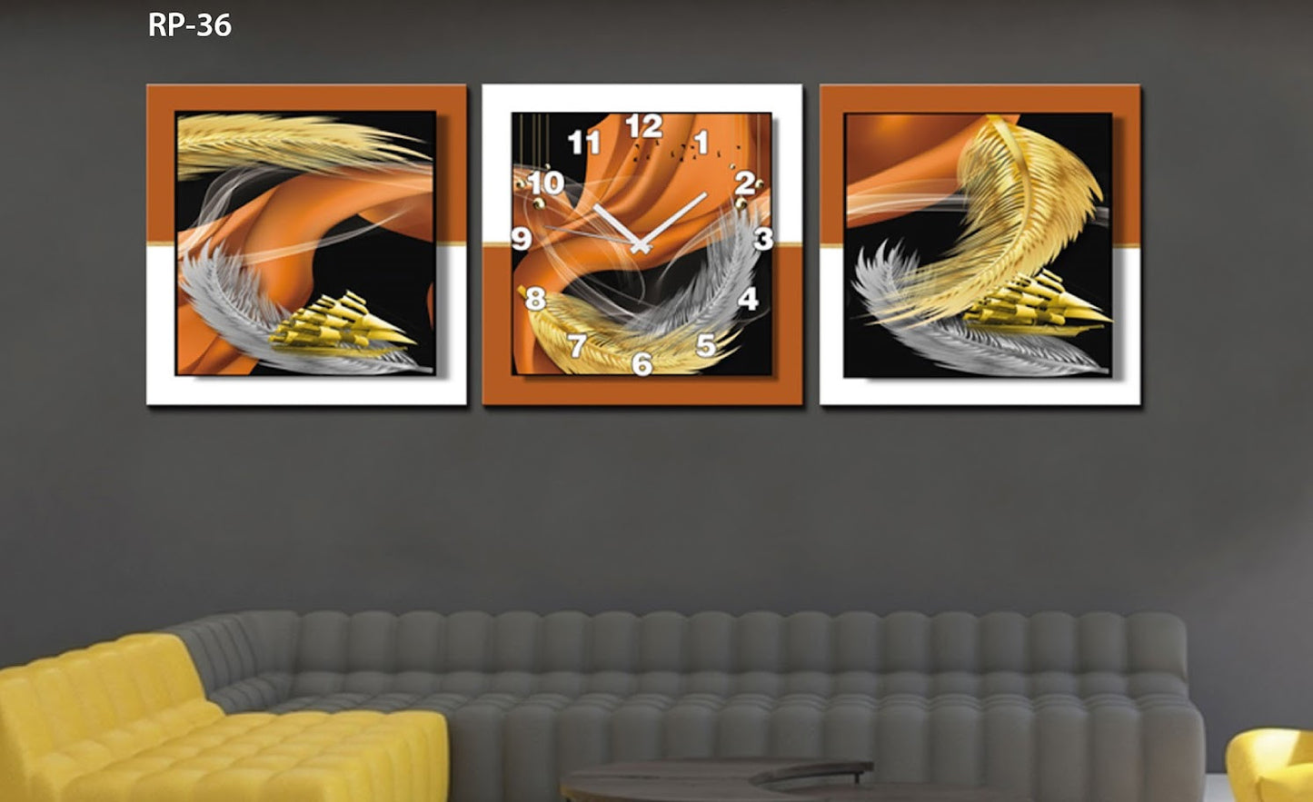 CUADRO DECORATIVO ESTILO POLIPTICO PARA INTERIORES CON RELOJ INCLUIDO
