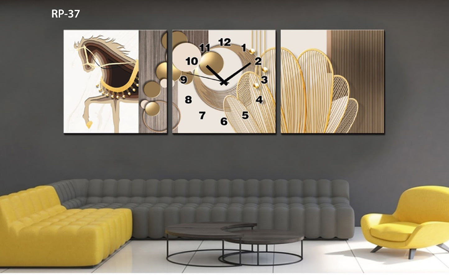 CUADRO DECORATIVO ESTILO POLIPTICO PARA INTERIORES CON RELOJ INCLUIDO